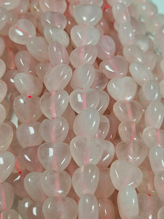 Rozenkwarts kralenstreng hartjes 12 mm