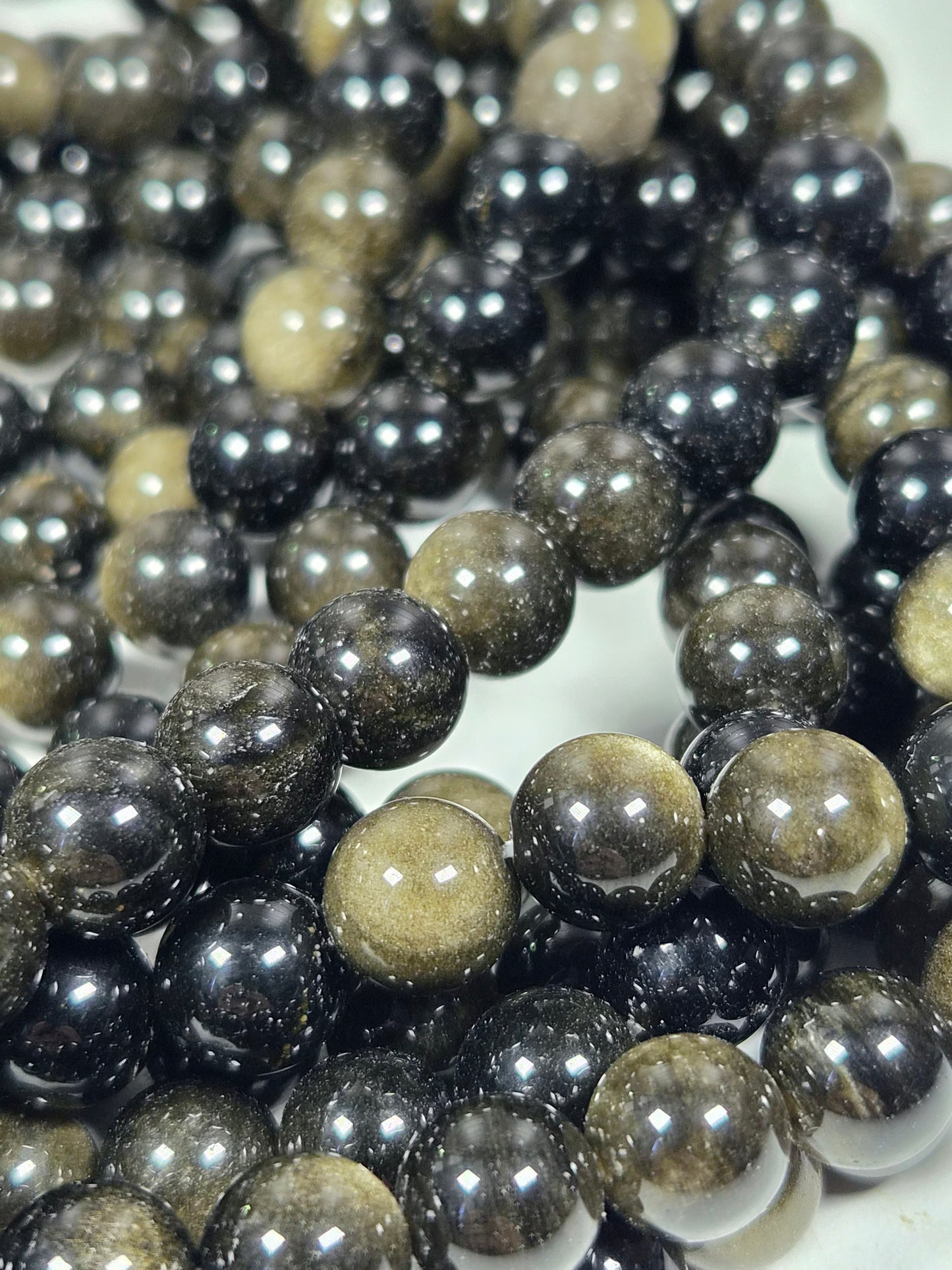 Goud Obsidiaan kralenstreng 10mm
