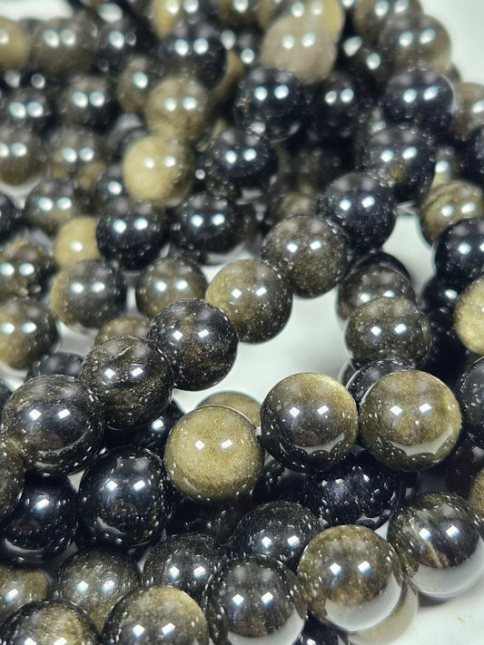Goud Obsidiaan kralenstreng 10mm