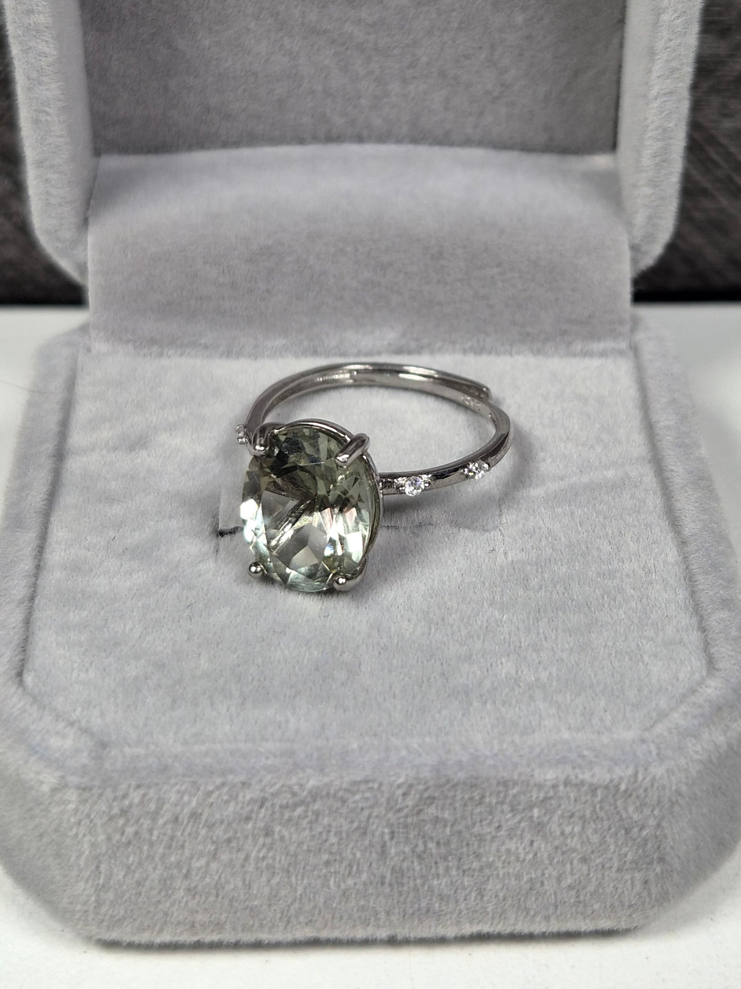 Prasioliet s925 (zilver) verstelbare ring nr8