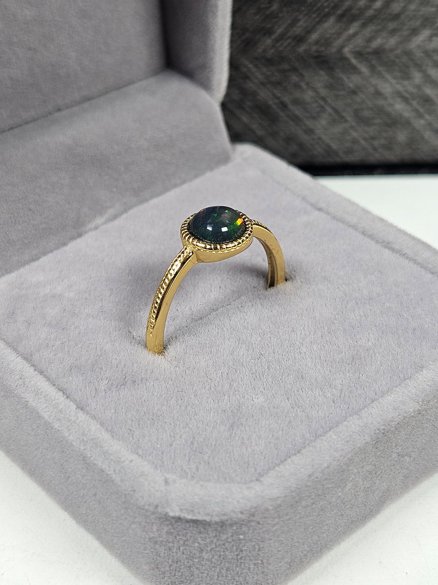 Zwarte Opaal s925 (verguld) verstelbare ring nr42