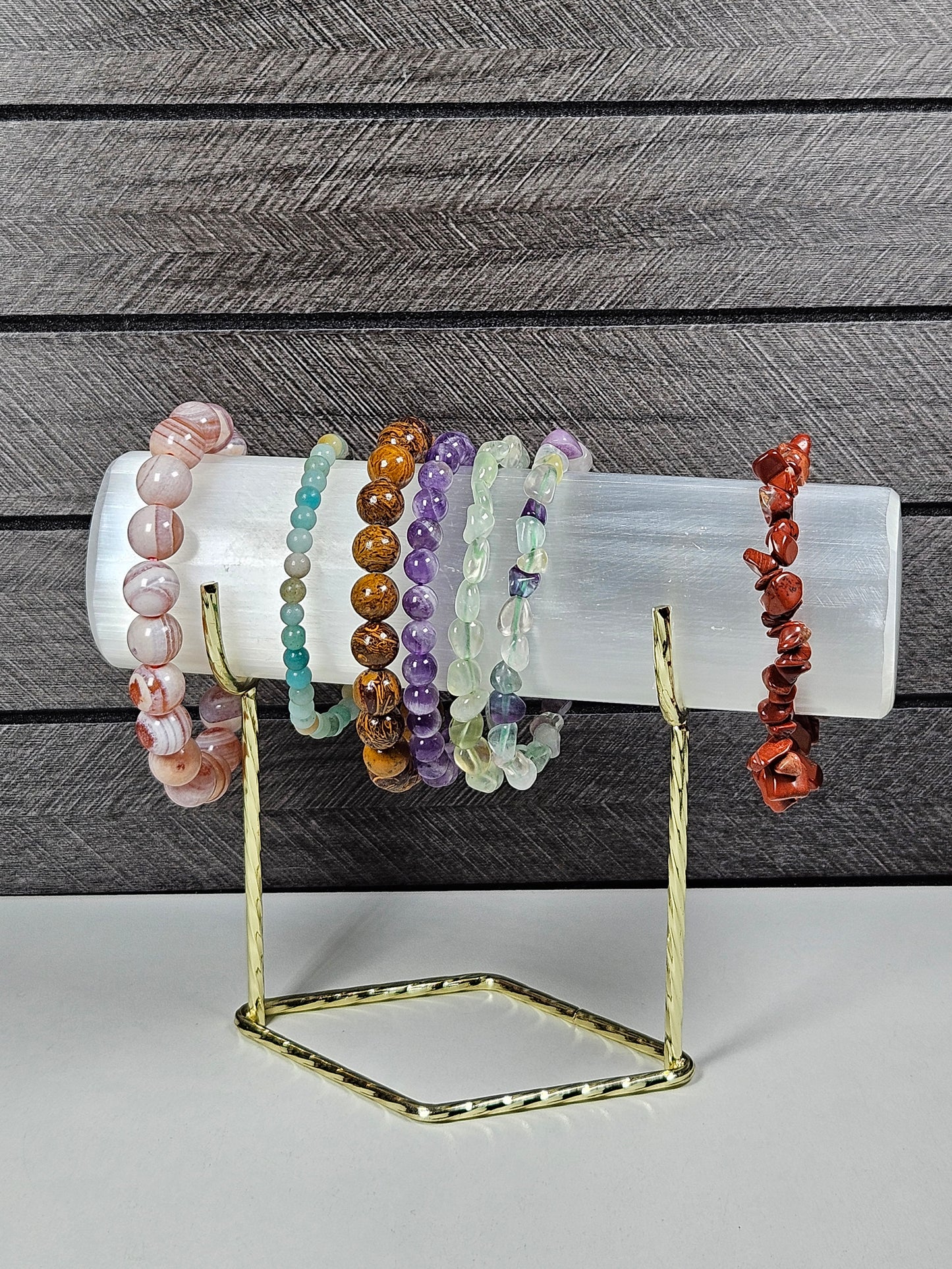 Selenietstaaf 15 cm met houder Goud (voor het reinigen en opladen van o.a. armbanden)