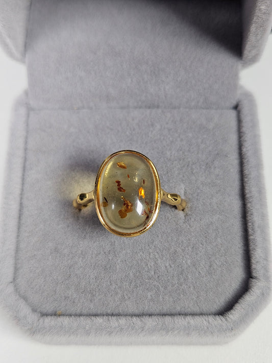 Amber s925(verguld) verstelbare ring nr66
