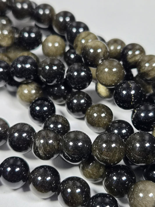 Goud Obsidiaan kralenstreng 10mm