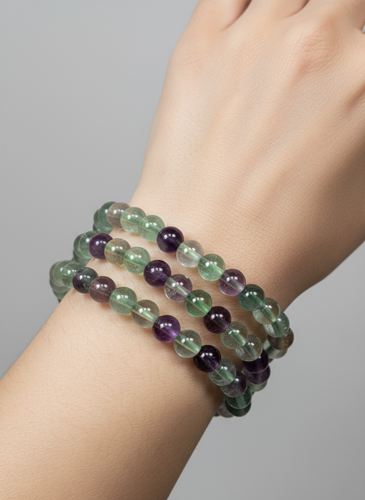 Groen/Paarse Fluoriet armband 6mm