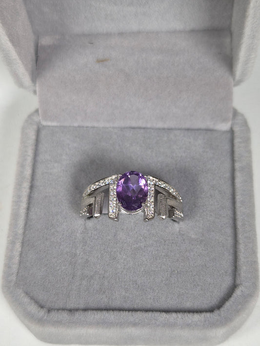 Amethist s925 (zilver) verstelbare ring nr83
