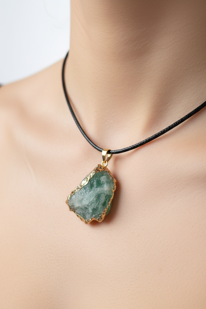 Ruwe groene Fluoriet goud hanger met ketting
