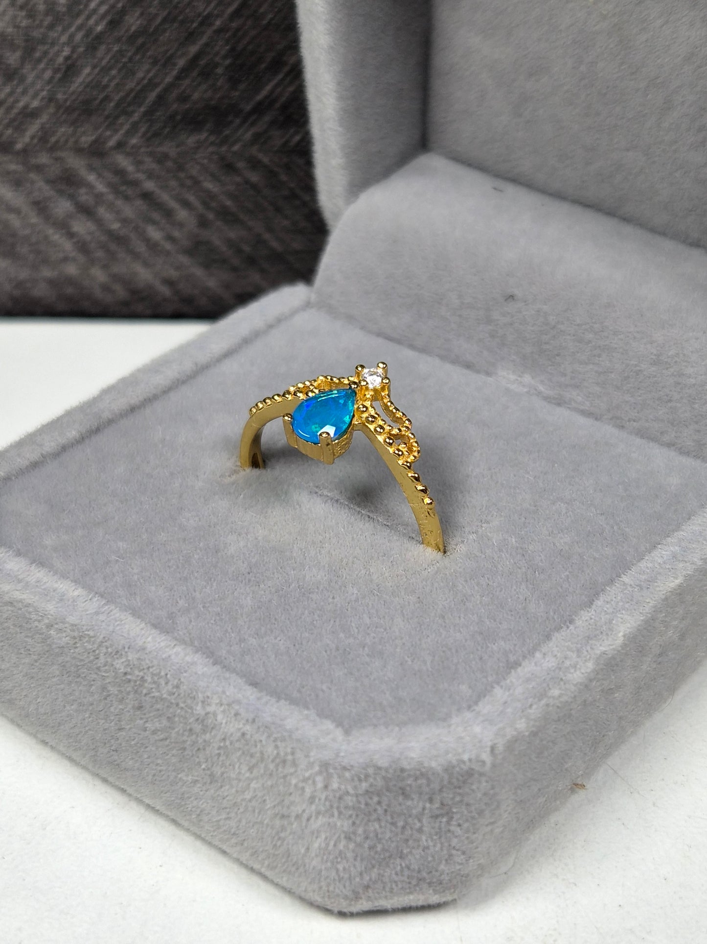 Blauwe Opaal s925 (verguld) verstelbare ring nr6