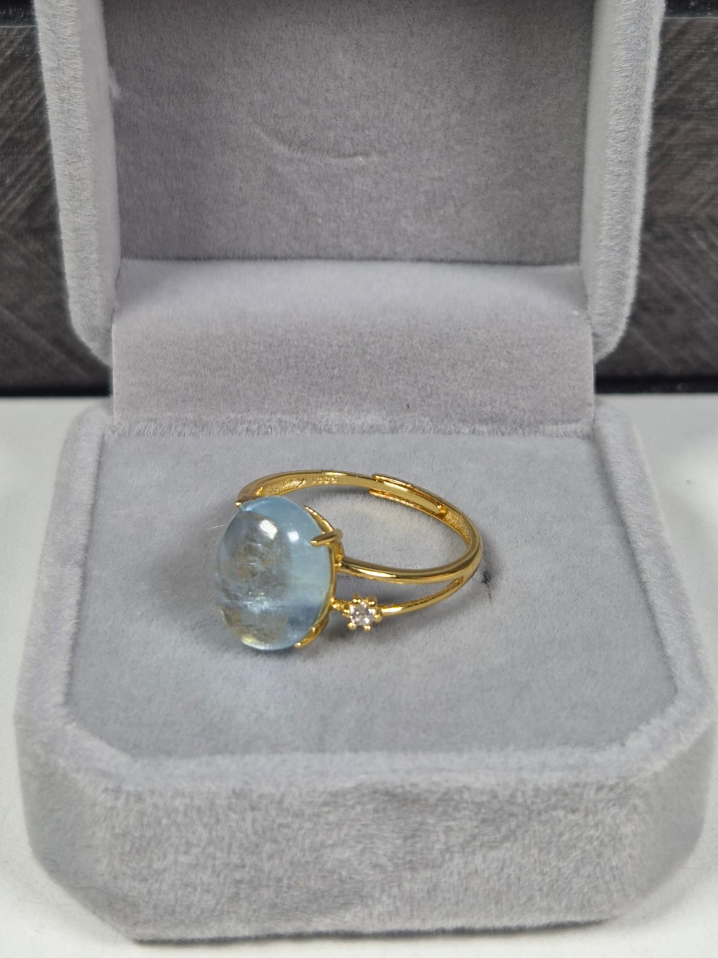 Aquamarijn s925 (verguld) verstelbare ring nr14
