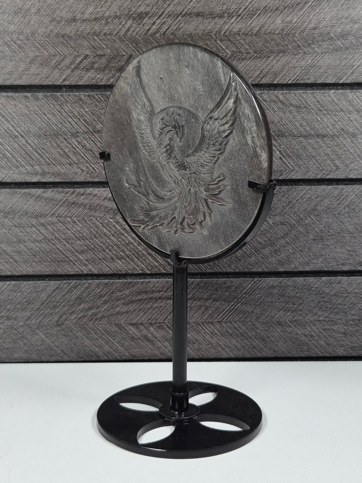 Zilver Obsidiaan Phoenix op Standaard