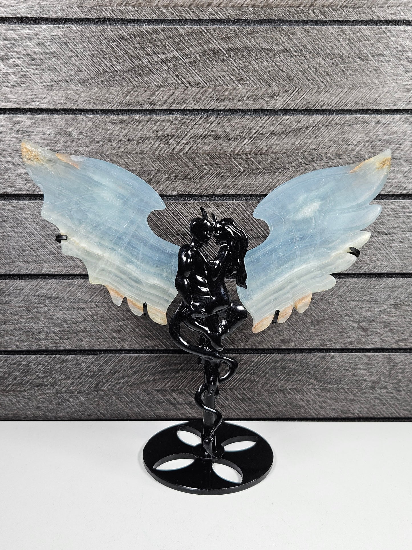 Blauwe Onyx duivel/engel koppel D64