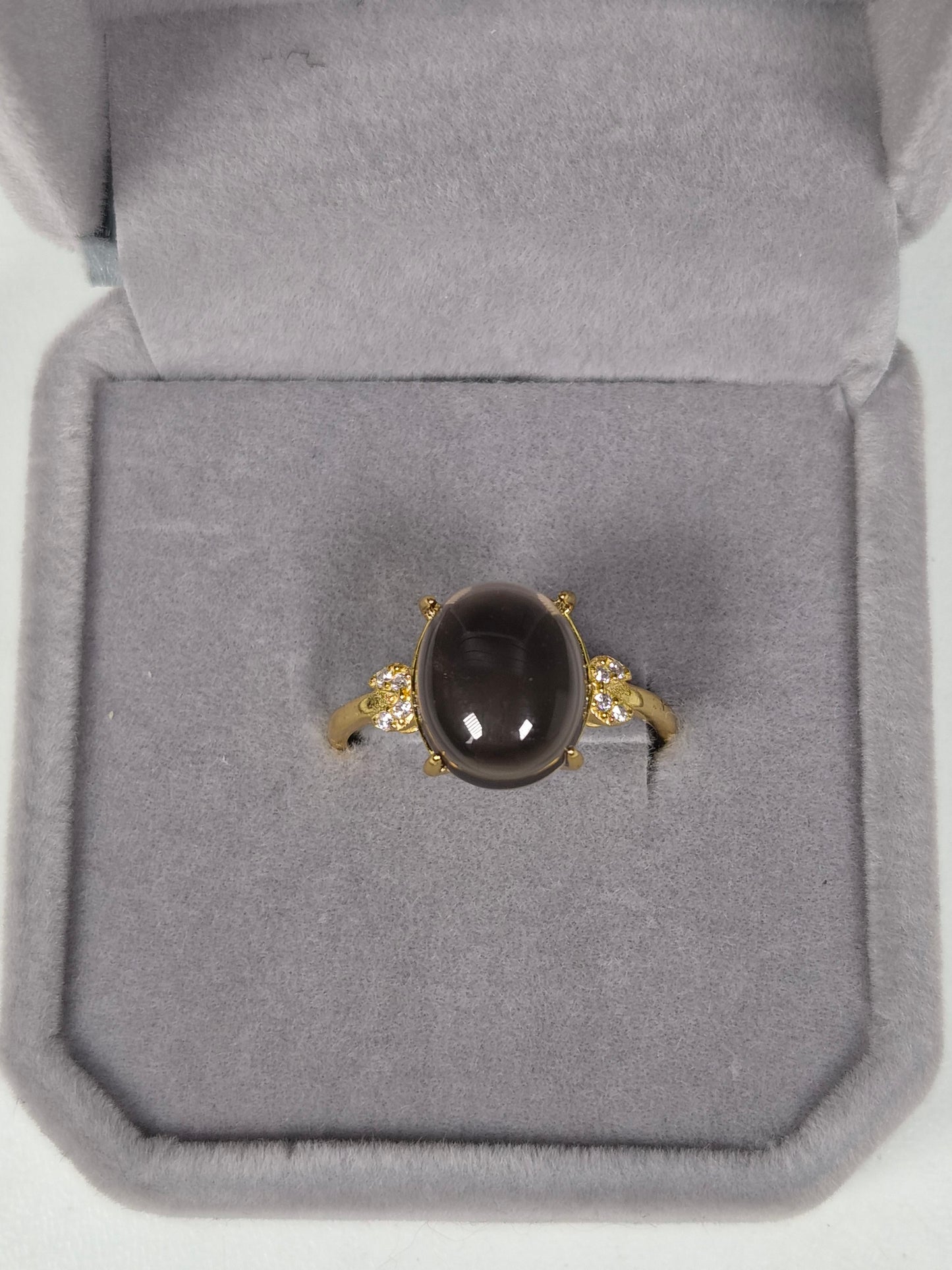 Rookkwarts s925 (verguld) verstelbare ring nr11