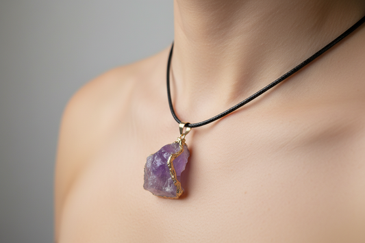Ruwe Amethist goud hanger met ketting (licht)