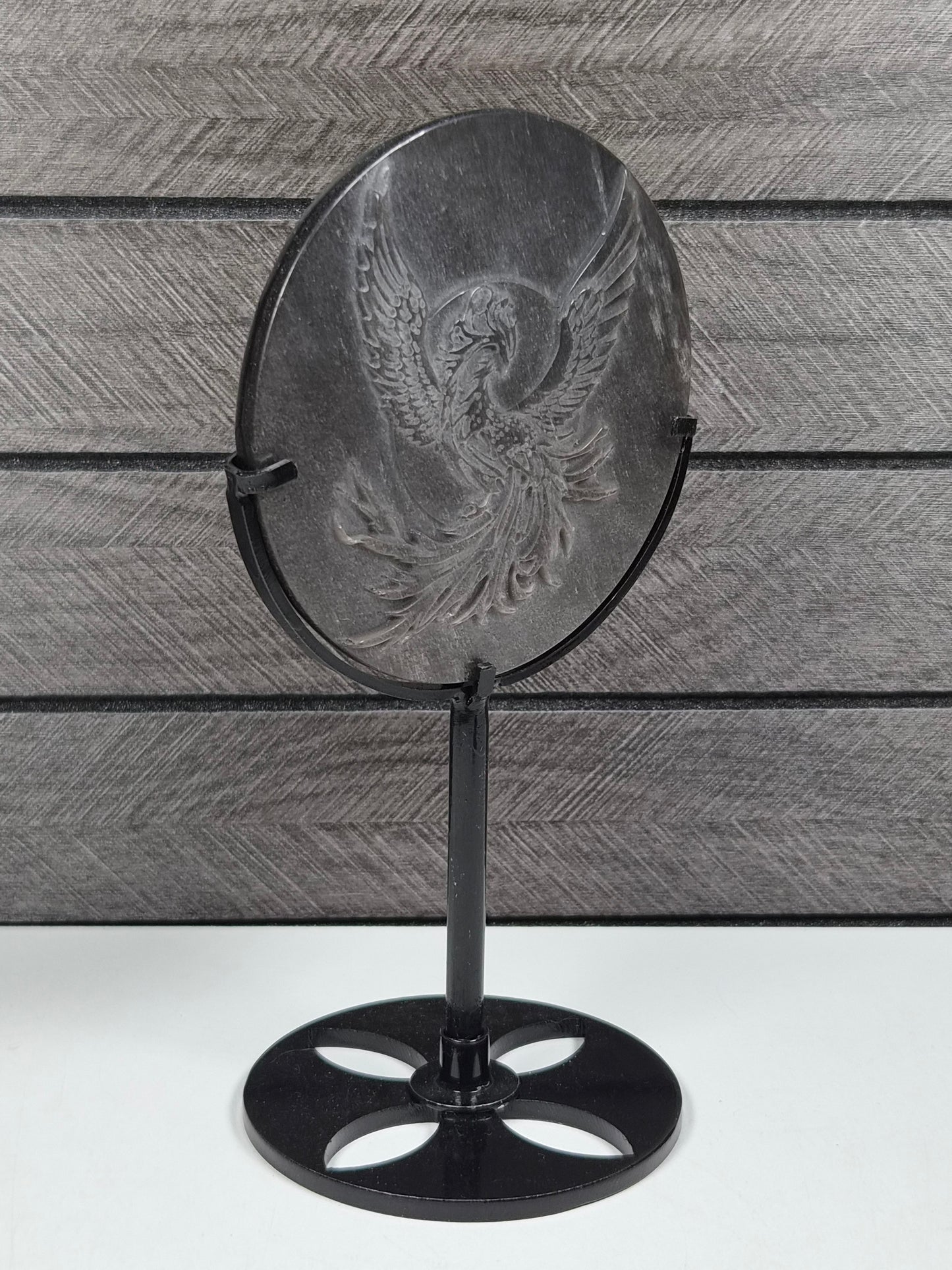 Zilver Obsidiaan Phoenix op Standaard