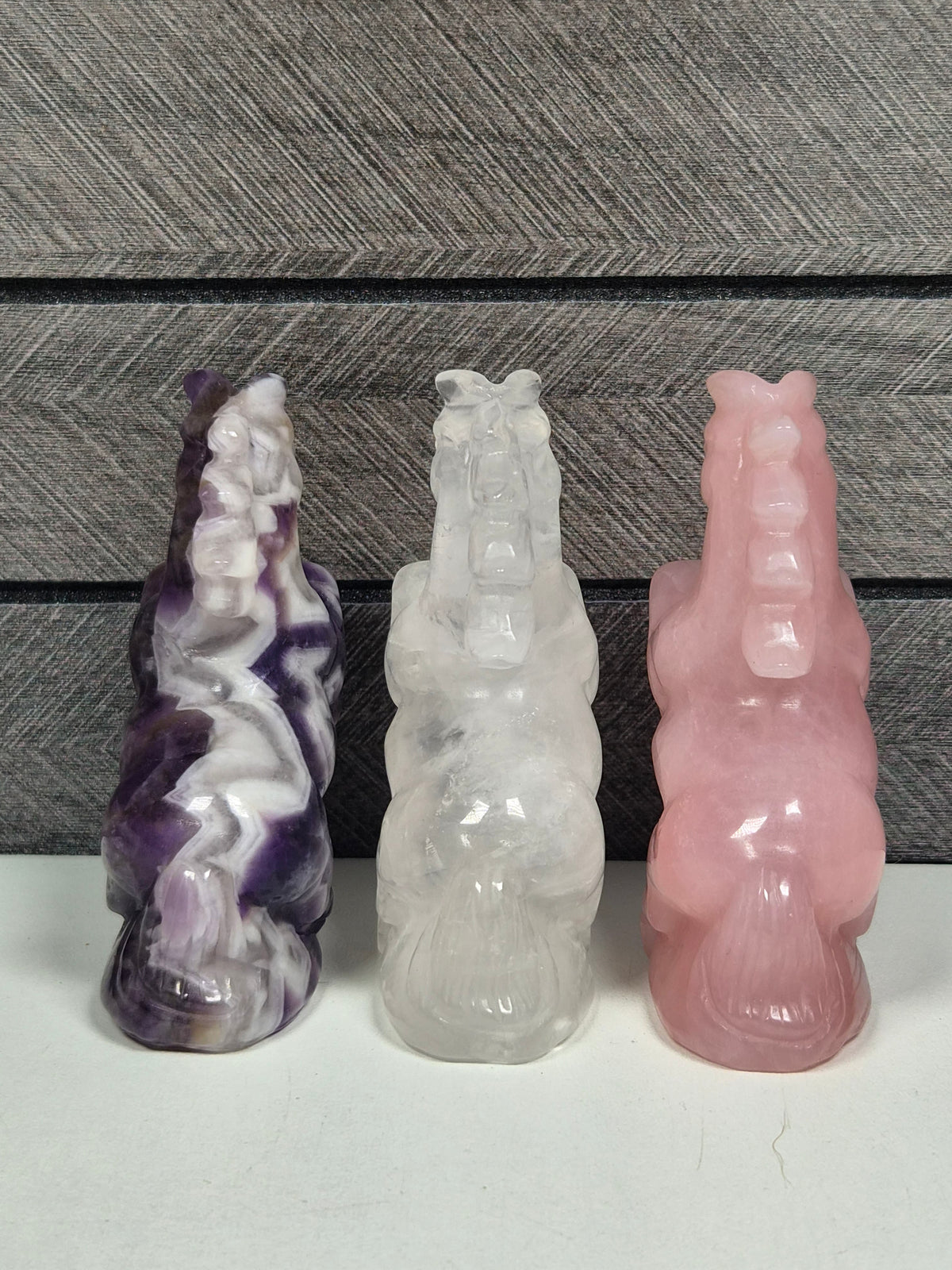 BergKristal/Dream Amethist/Rozenkwarts Gouden Driehoek Paarden Set
