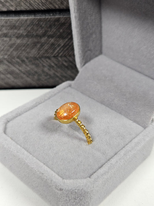 Zonnesteen s925(verguld) verstelbare ring nr61