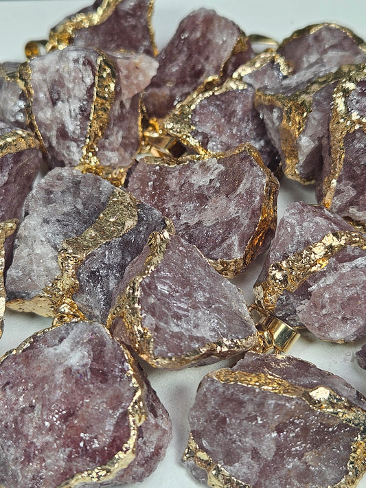 Ruwe Aardbeienkwarts goud hanger met Ketting