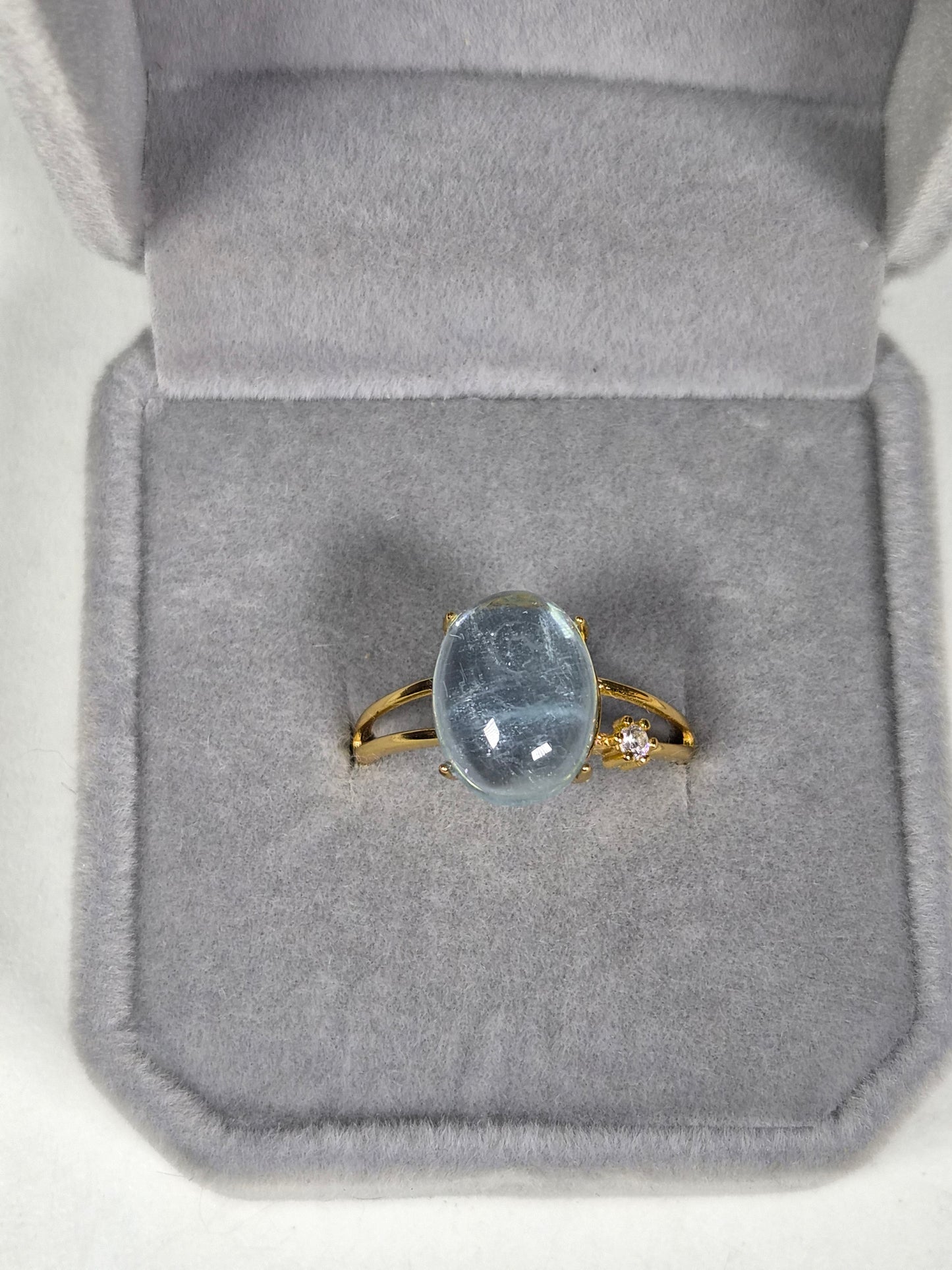 Aquamarijn s925 (verguld) verstelbare ring nr14