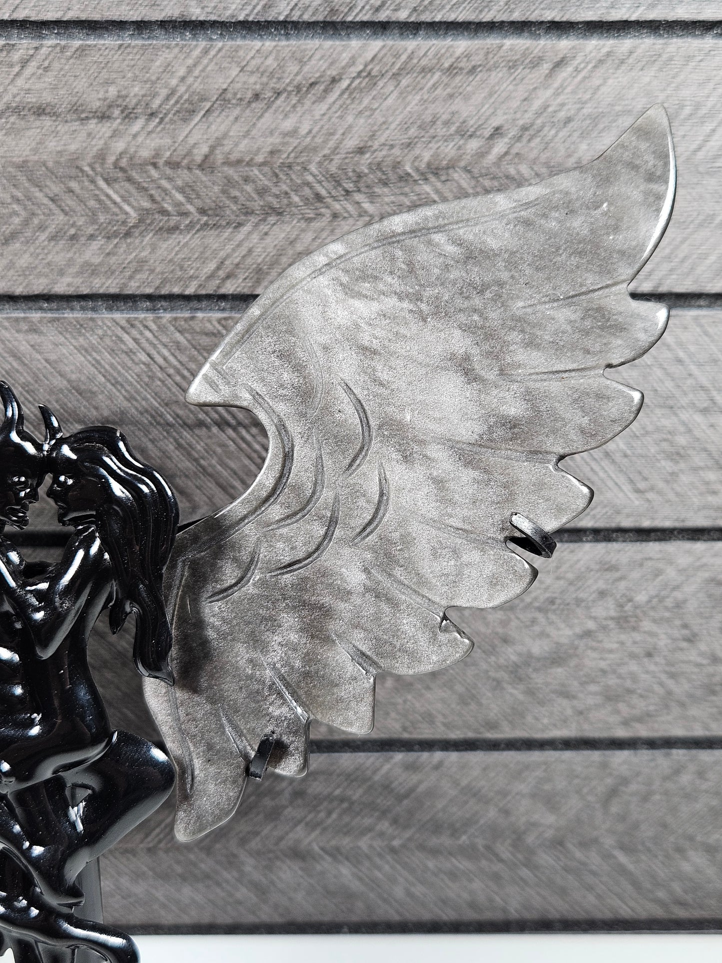 Zilver obsidiaan duivel/engel koppel D51