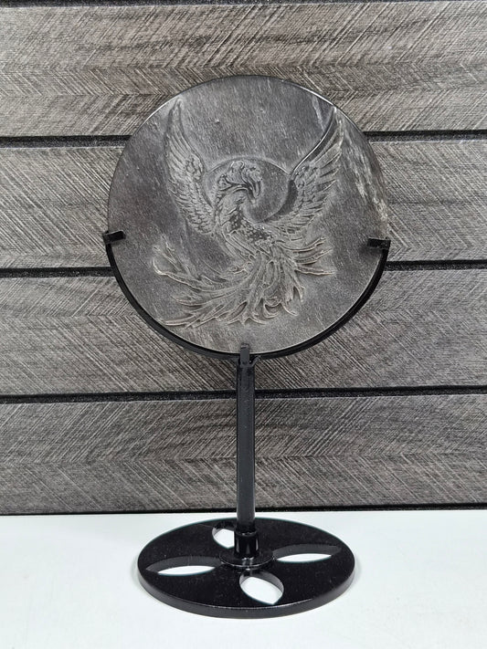 Zilver Obsidiaan Phoenix op Standaard