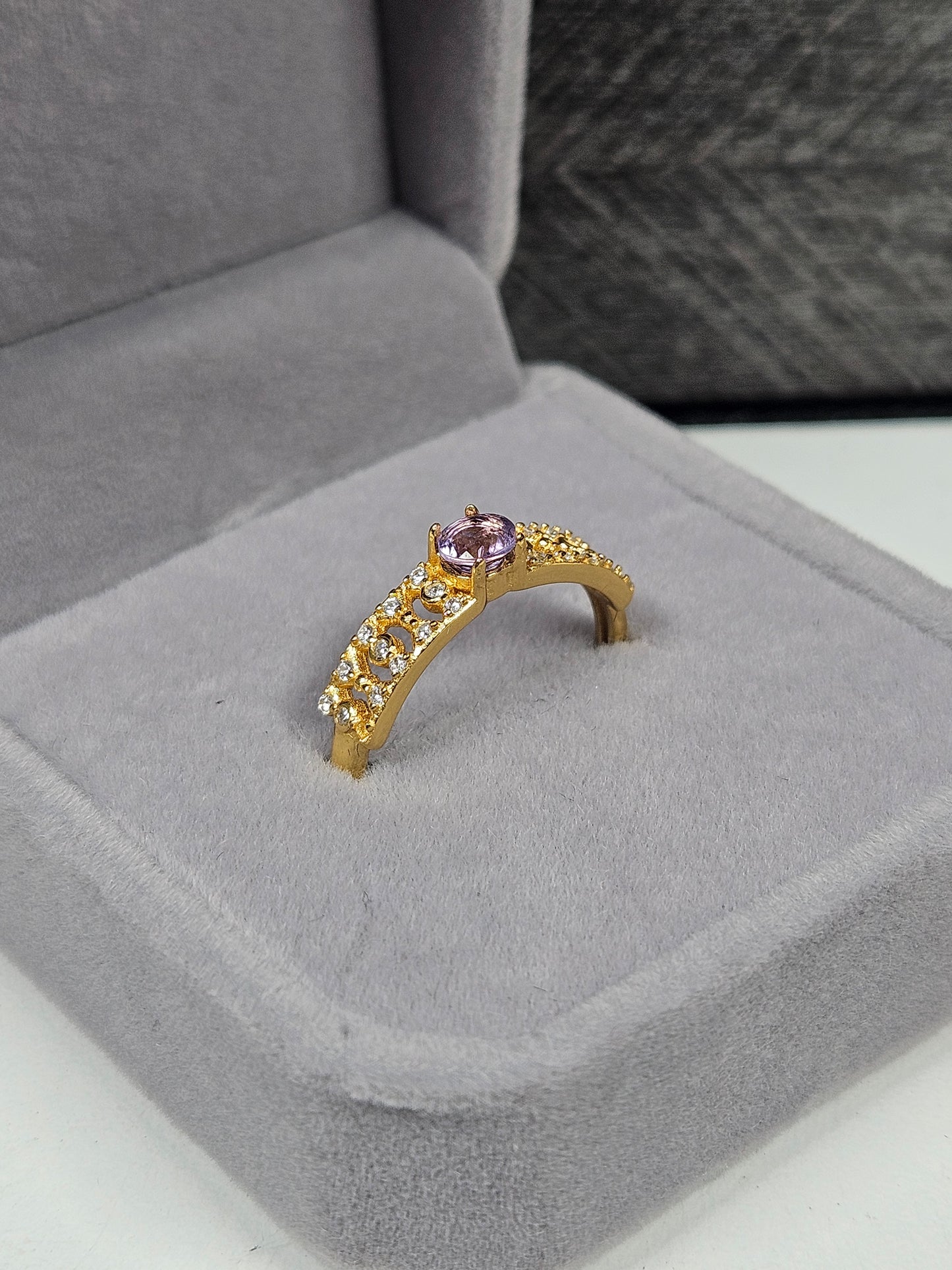 Amethist s925 (verguld) verstelbare ring nr17
