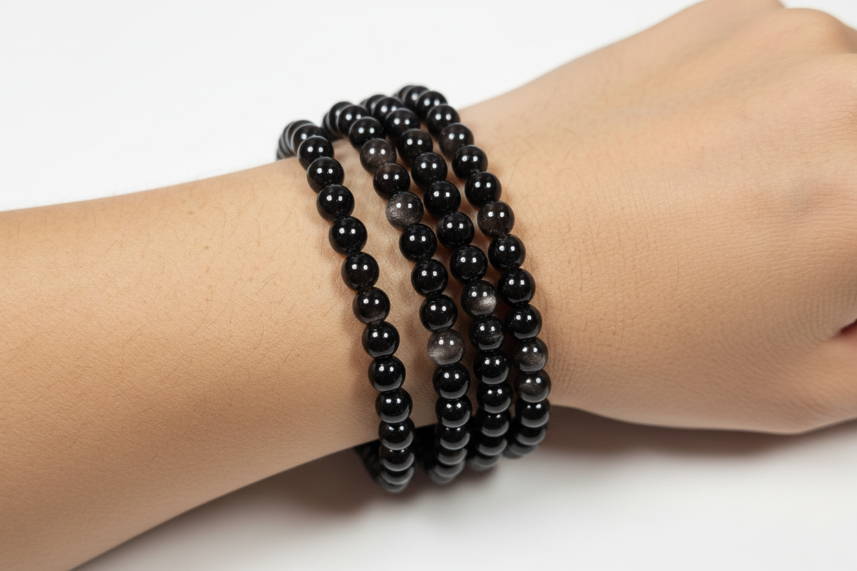 Armband aus Silber-Obsidian 4mm