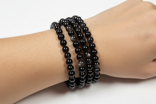 Zilver obsidiaan armband 4mm