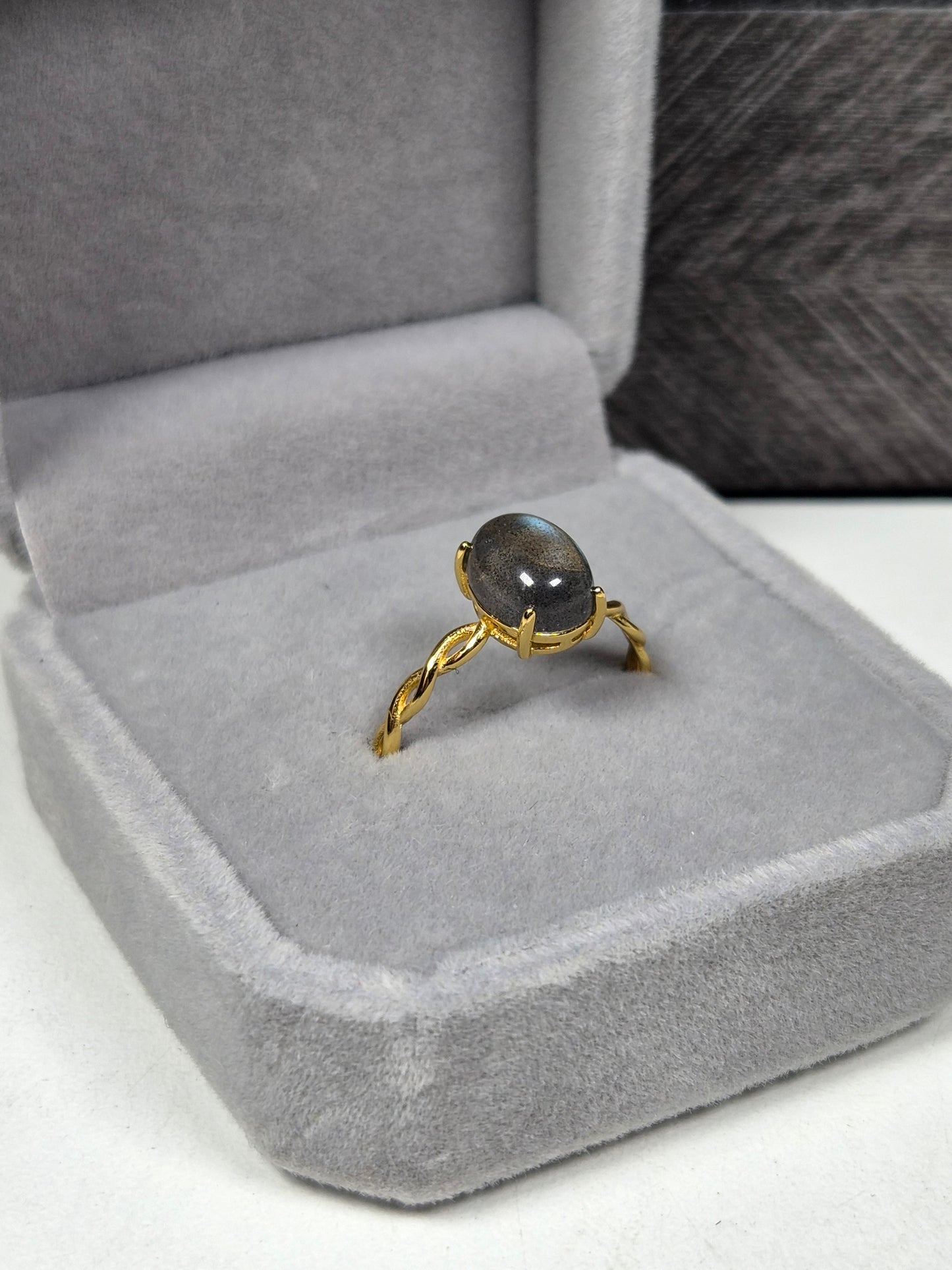 Labradoriet s925 (verguld) verstelbare ring nr7