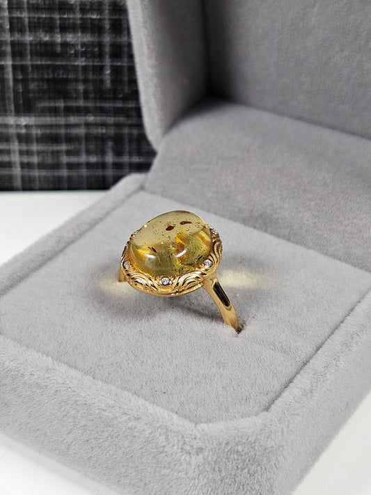 Amber s925(verguld) verstelbare ring nr32