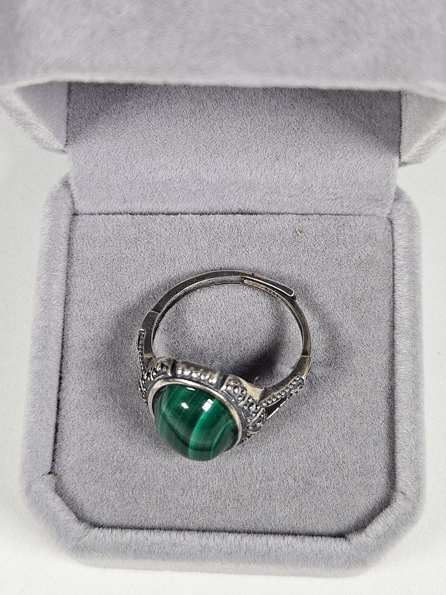 Malachiet s925 (zilver) verstelbare ring nr54