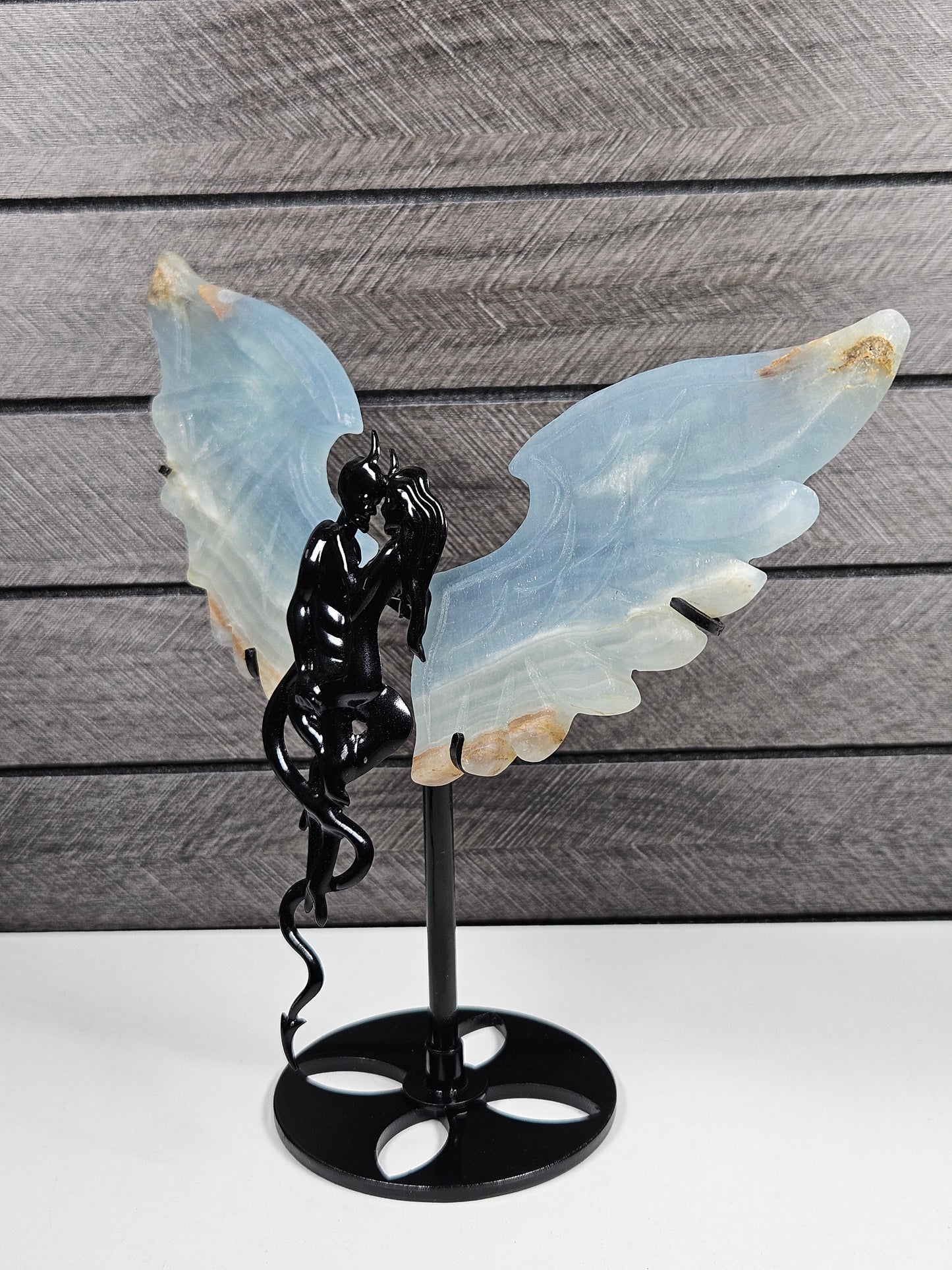 Blauwe Onyx duivel/engel koppel D64