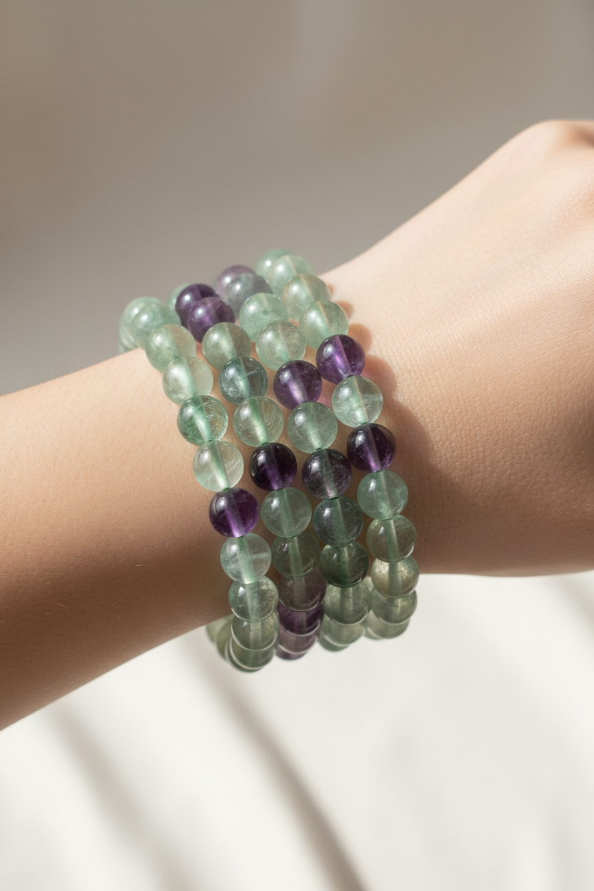 Groen/Paars Fluoriet armband 8mm