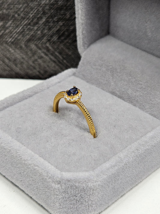 Saffier s925(verguld) verstelbare ring nr20