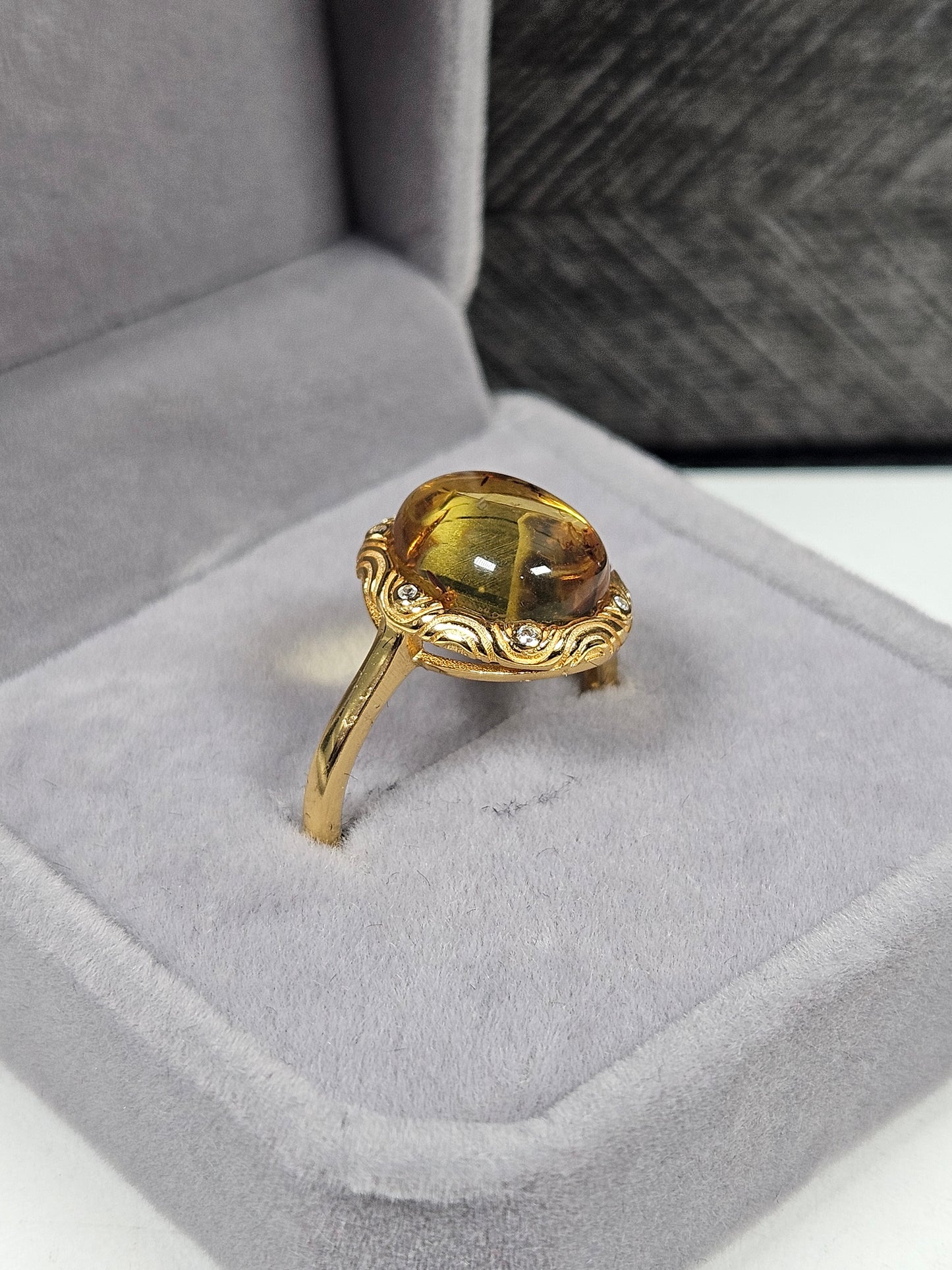 Amber s925 (verguld) verstelbare ring nr44