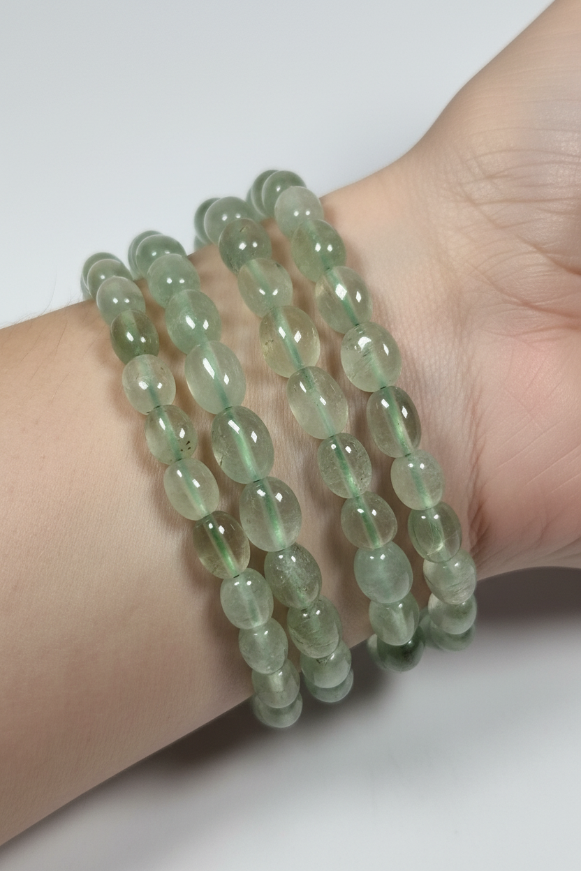 Prehniet trommelsteen armband 6mm