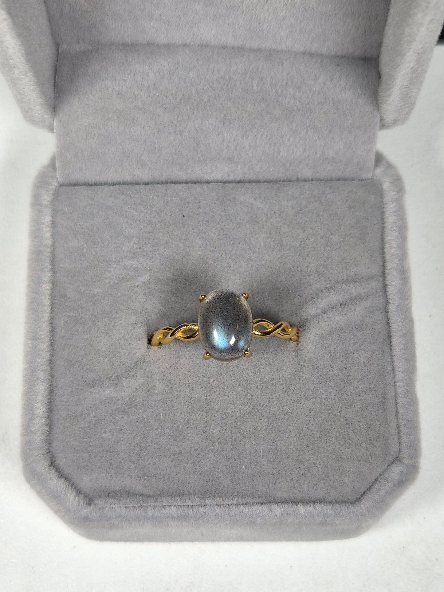 Labradoriet s925 (verguld) verstelbare ring nr7