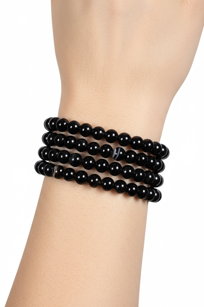 Armband aus schwarzem Achat 4mm