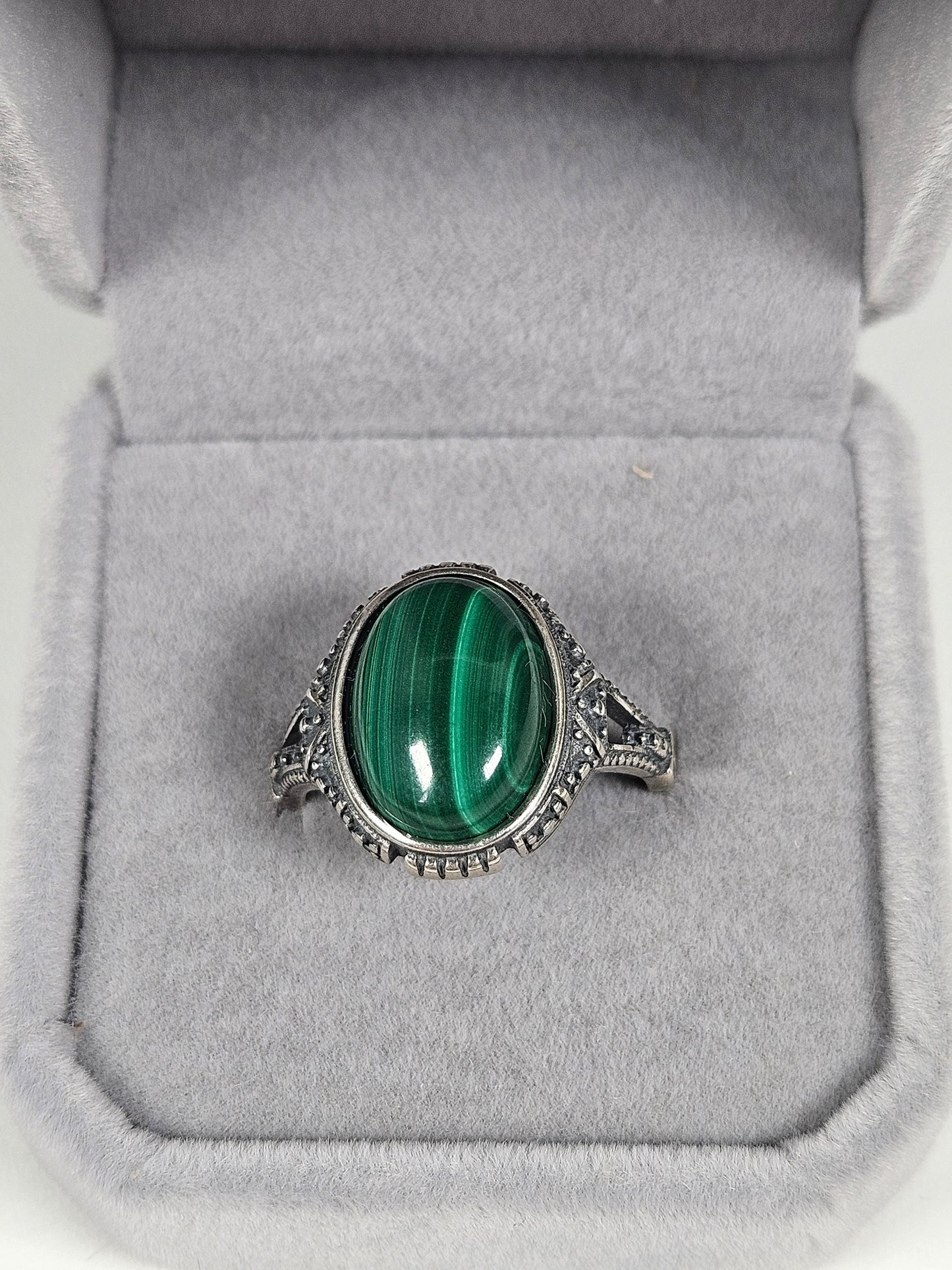 Malachiet s925 (zilver) verstelbare ring nr54