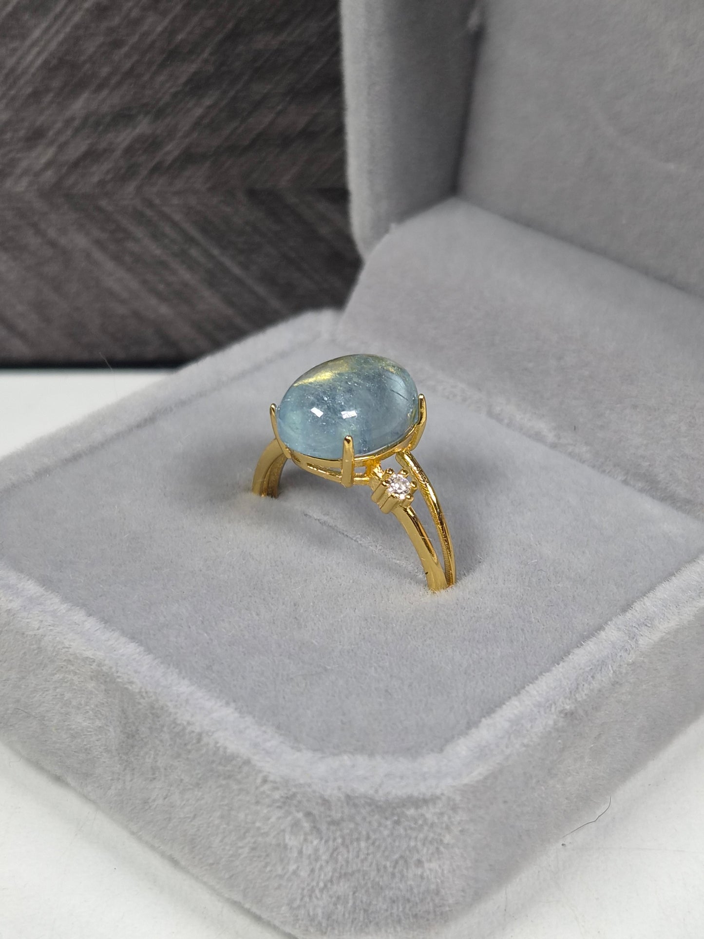 Aquamarijn s925 (verguld) verstelbare ring nr14