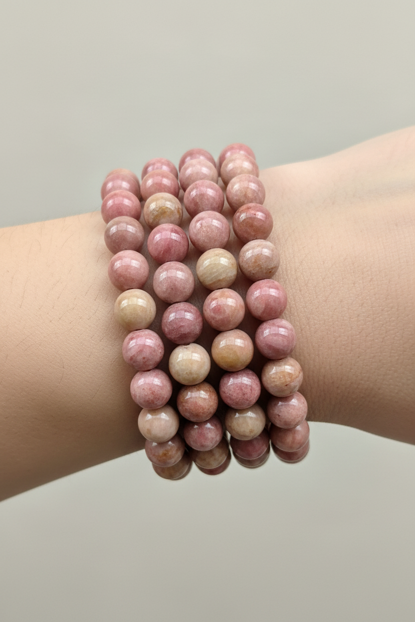 Roze Versteend Hout armband 8mm
