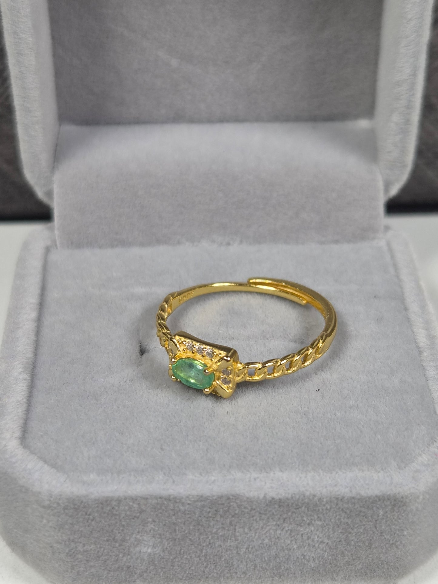 Emerald s925 (verguld) verstelbare ring nr44