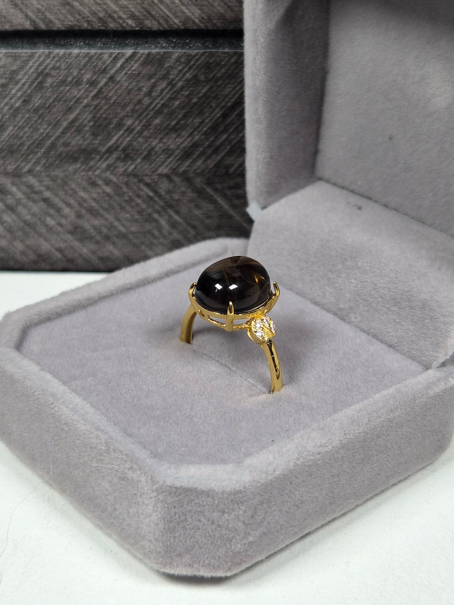 Rookkwarts s925 (verguld) verstelbare ring nr11