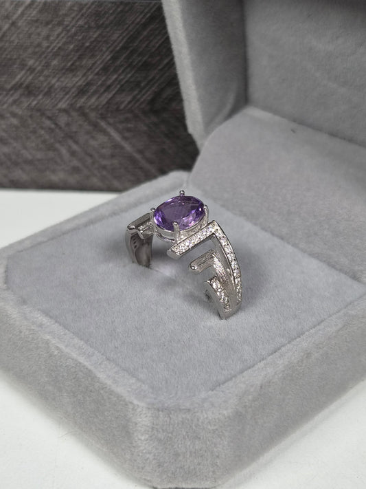 Amethist s925 (zilver) verstelbare ring nr83