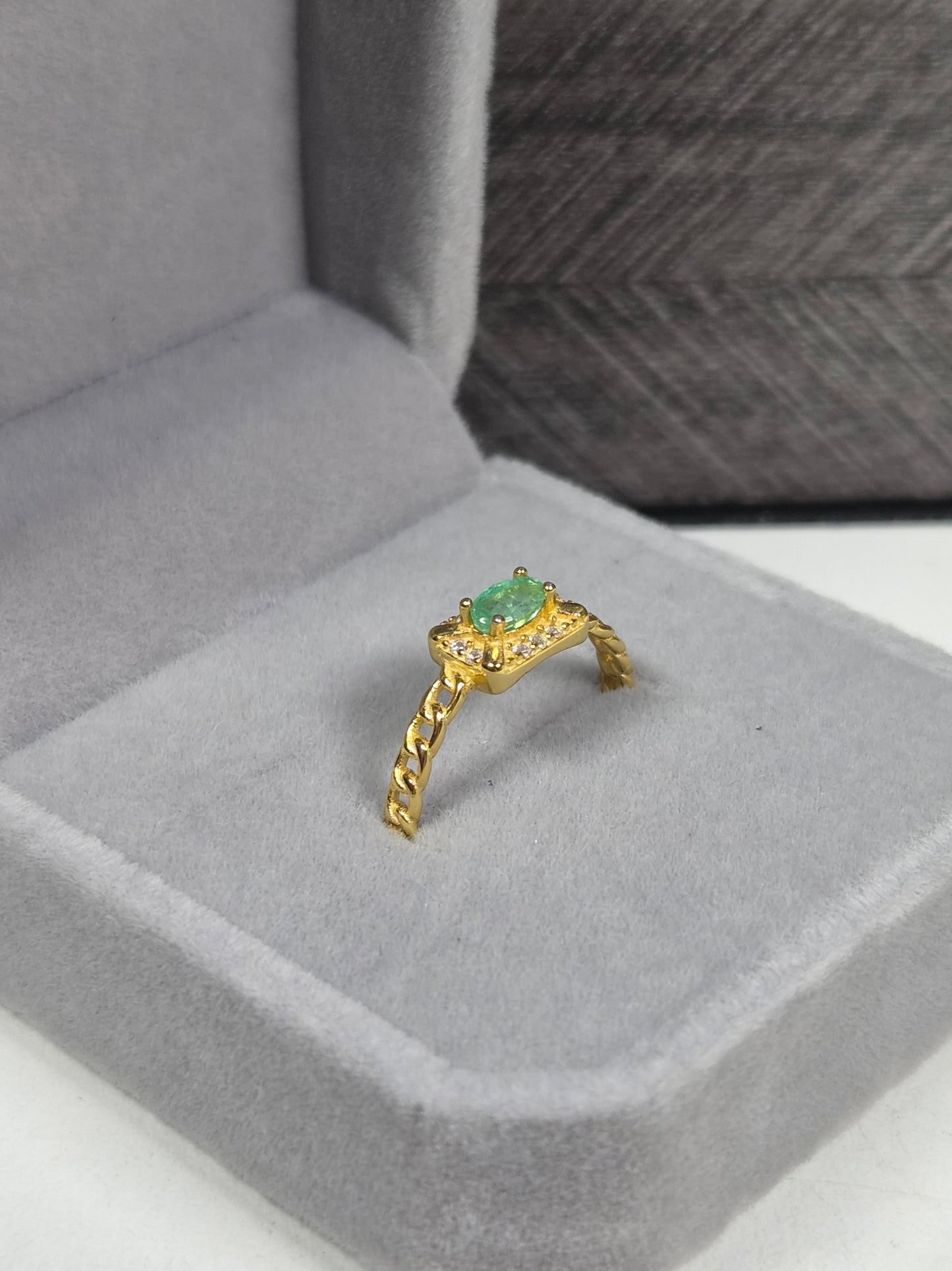 Emerald s925 (verguld) verstelbare ring nr44