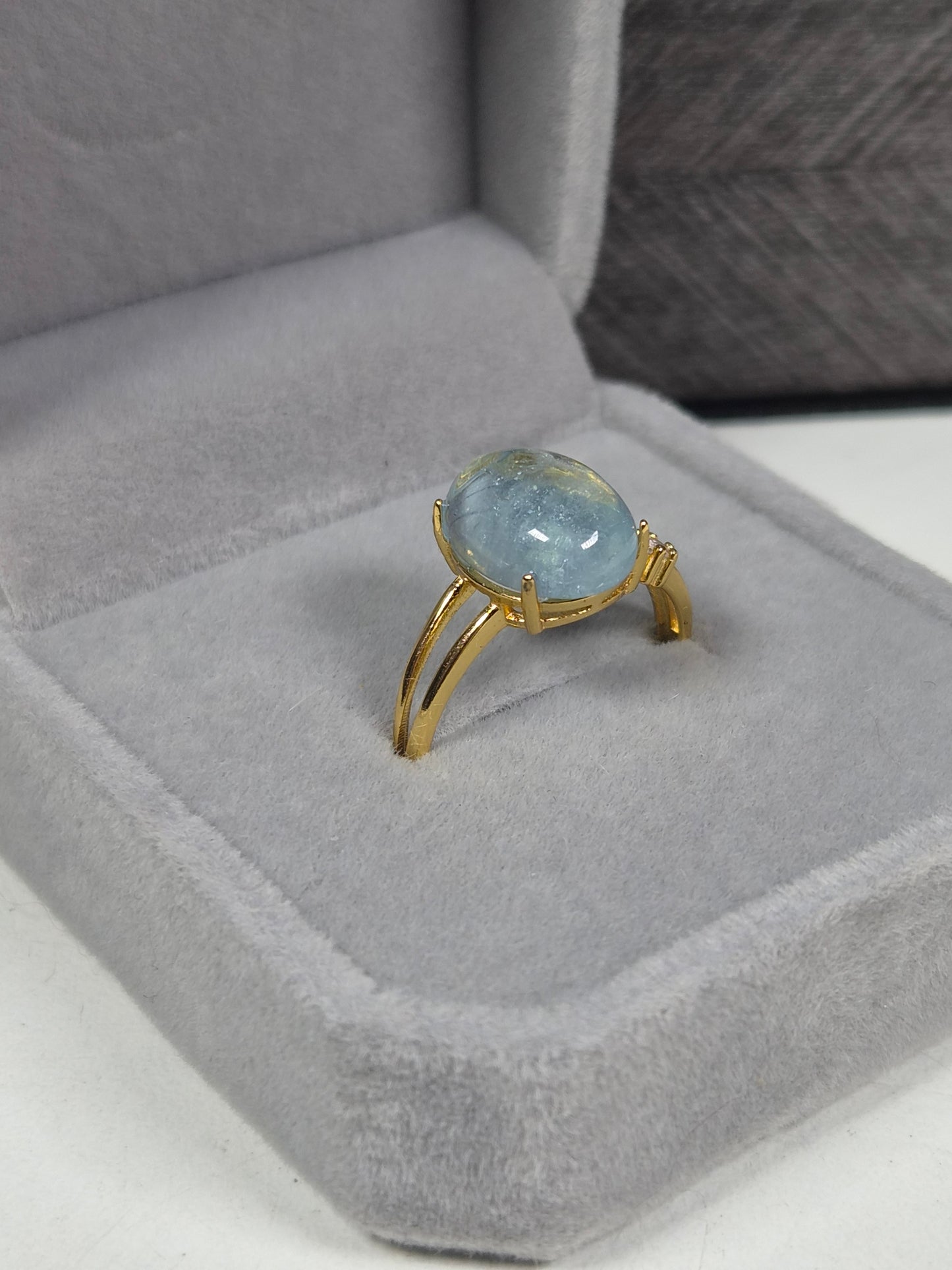 Aquamarijn s925 (verguld) verstelbare ring nr14