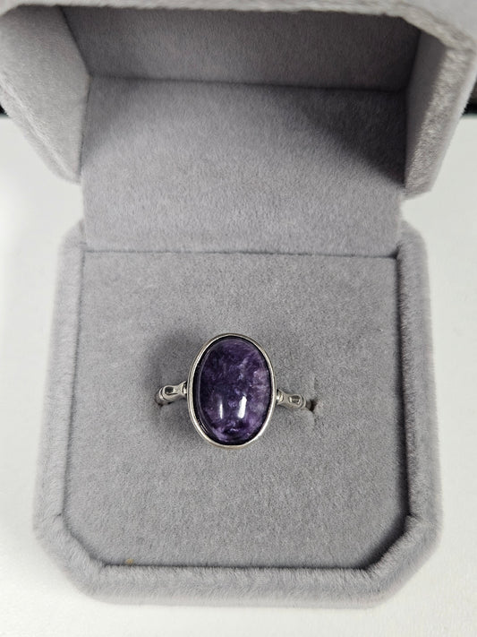 Charoïet s925(zilver) verstelbare ring nr65