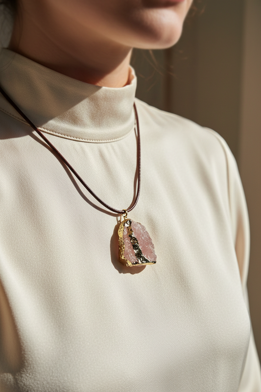 Ruwe Rozenkwarts hanger met ketting