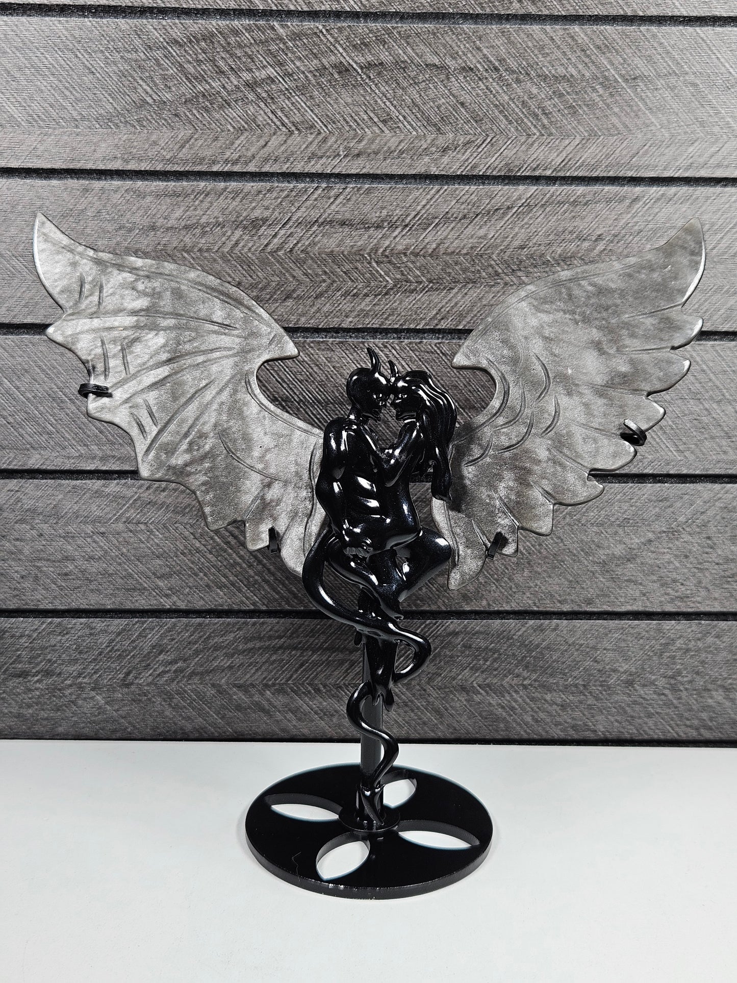 Zilver obsidiaan duivel/engel koppel D51