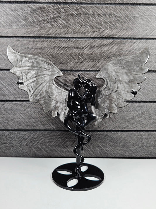 Zilver obsidiaan duivel/engel koppel D51