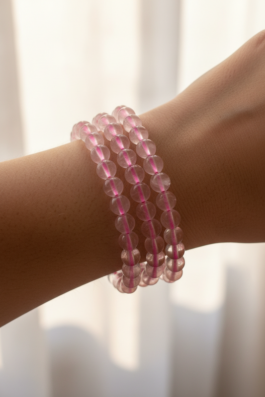 Rozenkwarts armband 6mm (helder)